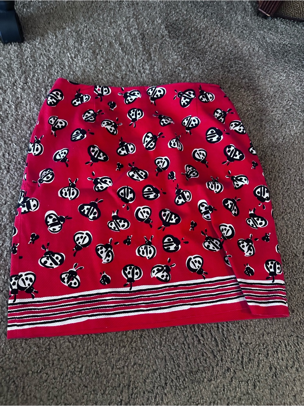 Talbots Red Ladybug Print Mini Skirt with Black & White Accents